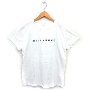 ビラボン BILLABONG カットソー Tシャツ クルーネック コットン 綿 リブ ロゴ 半袖 L 白 ホワイト /NT18 レディース