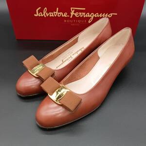 【美品】SalvatoreFerragamo フェラガモ ヴァラリボン パンプス ブラウン レディース シューズ 5 1/2 22.5㎝