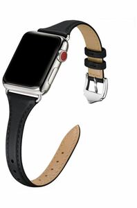 Apple Watchバンド革 38/40/41mmアップルウォッチ ベルト薄型　黒レザーストラップ