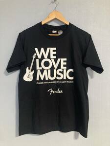 ★美品 Fender フェンダー 25周年 チャリティー Tシャツ M ブラック WE LOVE MUSIC ミュージシャン サインプリント スクリーンスターズ 