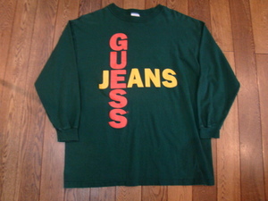 美品 90s USA製 GUESS JEANS 長袖 Tシャツ M グリーン オールド ゲス ジーンズ ロンT スウェット トレーナー カットソー