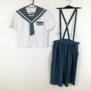 1円 セーラー服 スカート 上下2点セット 170A 大きいサイズ 夏物 白2本線 女子 学生服 鹿児島松元中学 白 制服 中古 ランクC NA7671