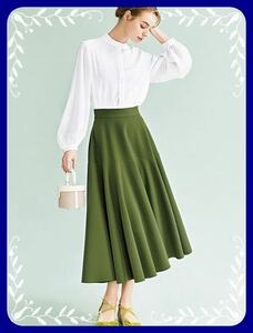 ◆フォクシー◆【美品】スカート(40)スプリングブルーム/緑/抹茶/ロングスカート/41690