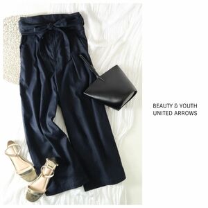 1.4万☆ユナイテッドアローズ/BEAUTY & YOUTH☆洗える リネン サッシュベルト9分丈ワイドパンツ Sサイズ☆C-K 3625