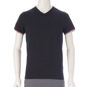 【モンクレール】Moncler　メンズ MAGLIA SCOLL A V スリムフィット Vネック コットン Tシャツ ブラック S 【中古】【正規品保証】211086