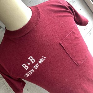 U.S Used Clothing B&B CUSTOM DRY WALL Pocket T-Shirt アメリカ古着 ドライウォール 業者 スタッフ 胸ポケット Tシャツ ボルドー S size