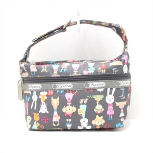 レスポートサック LESPORTSAC ハンドバッグ - レスポナイロン ダークグレー×ピンク×マルチ ミニバッグ/アニマル柄 美品 バッグ