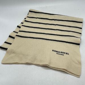 ★KO1537●SONIA RYKIEL ソニアリキエ ◆ロゴ入り ニットストール マフラー 襟巻 ホワイト系×ブラック 168×38