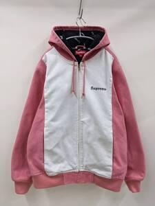 SUPREME/シュプリーム/2-Tone Hooded Work Jacket/フーデッドダック地ジャケット/刺繍ブランドロゴ/ブランド総柄フリース裏地