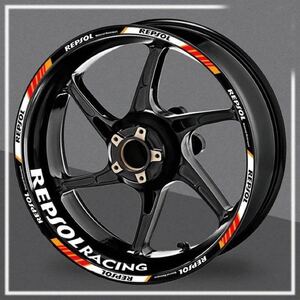 送料込み 汎用 17インチ リムステッカー HONDA ホンダ REPSOL レプソル バイク用 反射 16本 CBR 125R 250RR 400R 650R 1000RR オレンジ