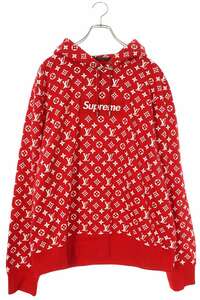 シュプリーム ルイヴィトン 17AW LV Box Logo Hooded Sweatshirt サイズ:XXL モノグラムボックスロゴプルオーバーパーカー 中古 SB01