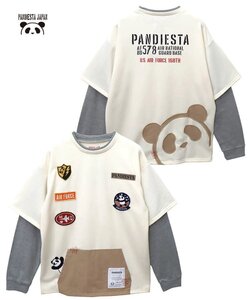 パンディエスタ PANDIESTA 564950 熊猫印 ミリタリー フェイクレイヤード 裏毛スウェット生地 長袖Tシャツ アイボリー M 新品