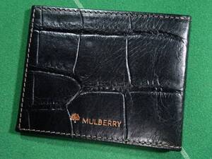 □英 マルベリー MULBERRY クロコダイル型押し レザー 2つ折り パスケース カードケース ブラック 美品!!!□