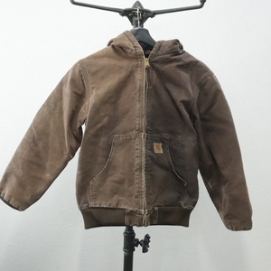 T210 2009年製ビンテージ Carhartt カーハート アクティブパーカー■00s 表記Lサイズ ボーイズ ブラウン DKB ダック アメカジ ストリート