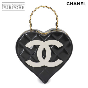 新品同様 シャネル CHANEL マトラッセ ハート バニティ バッグ エナメル ブラック ホワイト ヴィンテージ ゴールド 金具 90261096