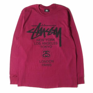 新品 STUSSY ステューシー Tシャツ サイズ:M 19AW ワールドツアーロゴ ロングスリーブ Tシャツ WORLD TOUR LS TEE ワイン トップス