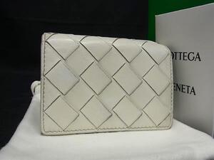 1円 ■美品■ BOTTEGA VENETA ボッテガヴェネタ イントレチャート レザー 三つ折り 財布 ウォレット 小銭入れ 札入れ アイボリー系 FF2604