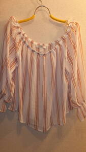 ★FOREVER 21★フォーエバー21ストライプレディーストップスドレスシャツサイズL Ladies Tops Striped Dress shirts size L USED IN JAPAN