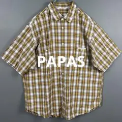 日本製 PAPAS パパス 半袖シャツ チェックシャツ メンズ L