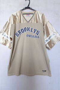 BROOKLYN OVERALL/半袖Tシャツ/光沢感/メッシュ素材/Vネック/星・ラインプリント/スポーティー/ゴールド/ベージュ/XLサイズ(7/26R)