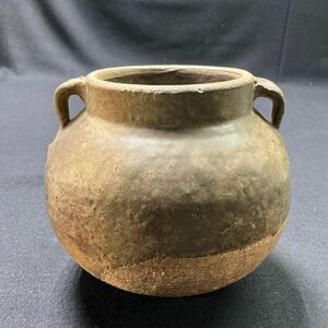 【A22】送無 中国美術 二耳壺 鉄釉 高14cm 花入 花器 陶器 中国古玩 茶道具 時代