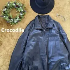 Crocodile レザー ジャケット 黒