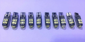 12V車用　新タイプ！　T10 LED 両面発光　計15連（両面12連＋前面3連）　シリコン透光レンズ　ポジション 白発光　10個　バイクなどにも！