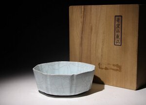 ☆百合☆哥窯氷裂洗　幅約17.9cm　(検)青磁 氷裂紋 書道具 唐物 中国美術 古玩 古道具