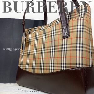 ★正規品★【新品未使用】BURBERRY バーバリー ノバチェック柄 ショルダートートバッグ キャンバス レザー ゴールドプレート 付属品完備