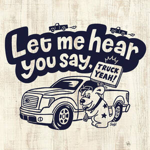 ■ TRUCK YEAH Tシャツ■レディースLサイズ相当（ホワイトxネイビー）アメ車　フォード　ドッグ　ワンちゃん　犬 FORD DOG