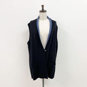 PICONE ピッコーネ リバーシブル ニット ロング ベスト サイズ 40 ブラック × ブルー KNIT LONG VEST 前開き