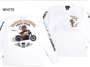 vanson×TOM＆JERRYコラボ 天竺ロングTシャツ◆vanson ホワイトXXLサイズ TJV-2329 バンソン ヴァンソン トムとジェリー 刺繍