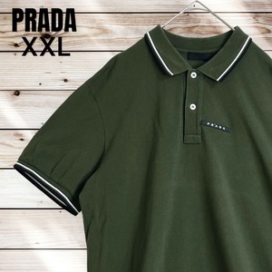 【人気デザイン】PRADA プラダ ポロシャツ ワンポイントロゴ XXL 2020SS 緑 グリーン 半袖シャツ 鹿の子 ラバーロゴ 現行タグ 2020年