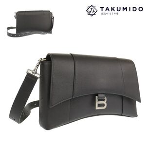 バレンシアガ BALENCIAGA ダウンタウン ショルダーバッグ ブラック レザー 中古A 278416