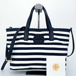 1円■入手困難■Tory Burch トリーバーチ 2way キャンバス 総柄 トートバッグ ビジネス 大容量 A4可 レディース メンズ レザー ネイビー