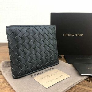 送料込み！ 未使用品 BOTTEGAVENETA 二つ折り札入れ グレー系 総イントレチャート プレゼントにも！ 325