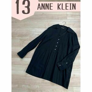 【ANNE KLEIN】アンクライン　シンプルシャツ　黒　長袖　Ｖネック　3