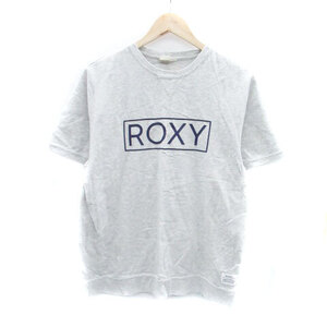 ロキシー ROXY Tシャツ カットソー ラウンドネック 半袖 ロゴプリント M グレー 紺 ネイビー /HO22 レディース