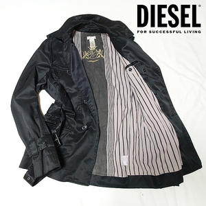 DIESEL ミリタリーテイストなミドル丈トレンチコート L ダークグレー