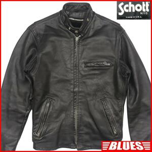 即決★アメリカ製 Schott★メンズXS レザーライダースジャケット ショット 641 USA 34 黒 本革 シングル 本皮 立襟 90’s ヴィンテージ