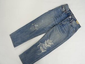 美品 アメリカンイーグルアウトフィッターズ AMERICAN EAGLE OUTFITTERS ノータックストレートデニムパンツ US：0 ブルー系