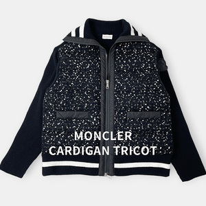 美品 MONCLER モンクレール 22AW ツイード ウール カーディガン 切り替え ダウン 黒 ブラック XS WOOL KINT TWEED CARDIGAN レディース