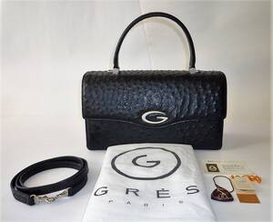 【美品】GRES(グレ)　オーストリッチ革　ハンドバッグ　ショルダーバック　黒色　※専用個装箱添付