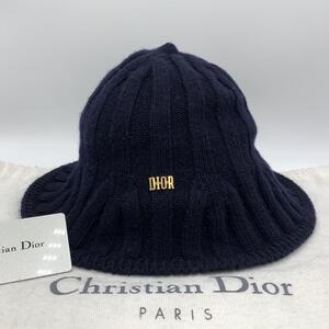 Christian Dior クリスチャン ディオール チューリップハット ニット帽 帽子 ハット ウール ネイビー レディース