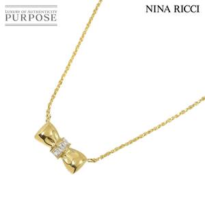 ニナリッチ NINA RICCI ダイヤ ネックレス 41cm K18 YG イエローゴールド 750 リボン Diamond Necklace 90222381