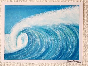 パステル画　風景画　海の絵　海　絵画　原画　アート　イラスト　サーフィン