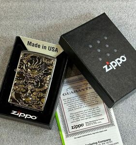 ■新品 ZIPPO ドラゴン 龍 玉 辰 十二支 幸運 金運 ライター ジッポー 喫煙具 メタル貼り U28