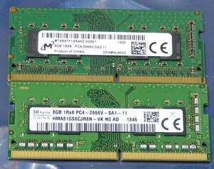 DDR4 SO-DIMM PC4-2666V-SA2-11 8GBx2 計16GB 中古動作品