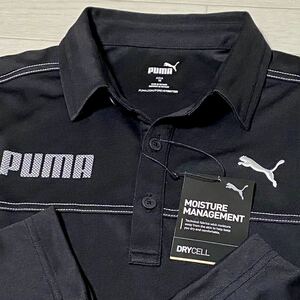 新品★PUMA GOLF プーマ ゴルフ ビッグロゴ 吸汗速乾 長袖ポロシャツ★秋冬★ブラック★サイズL★送料185円