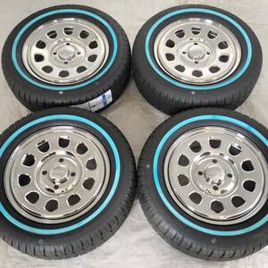 デイトナ 13-4.5J＋40 4-100 クローム タイヤ付4本セット 165/65R13 ホワイトリボン バモス エブリイ NVAN (W2467-PM1)